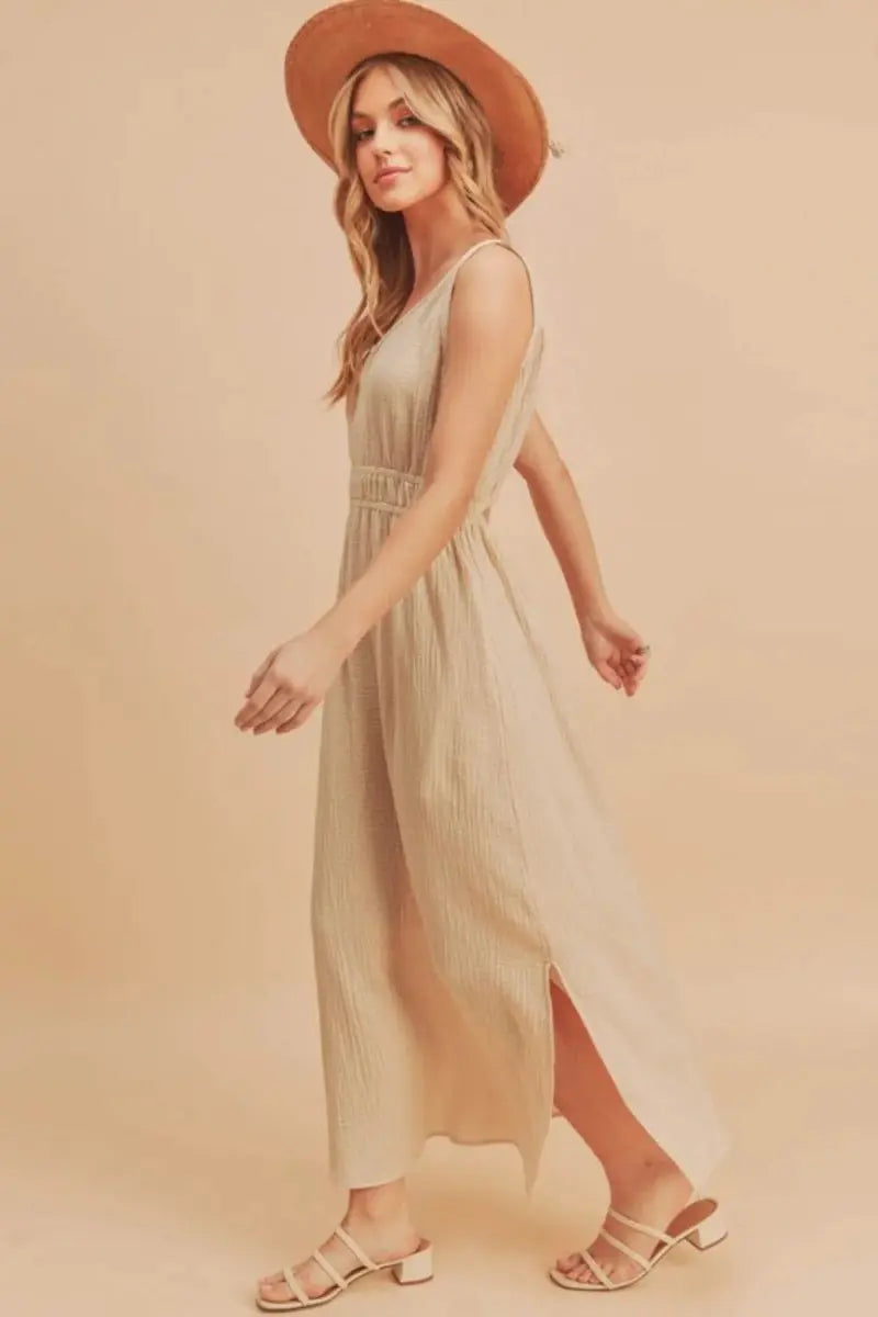 Sleeveless Tank Dress - Side Slit, Round Neck - Casual