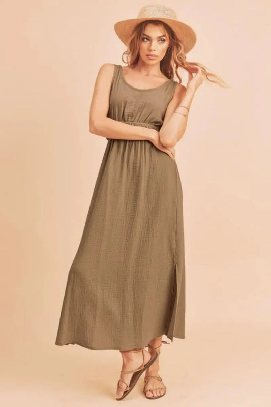 Trendsi Aemi + Co Side Slit Tank Dress Taupe Small