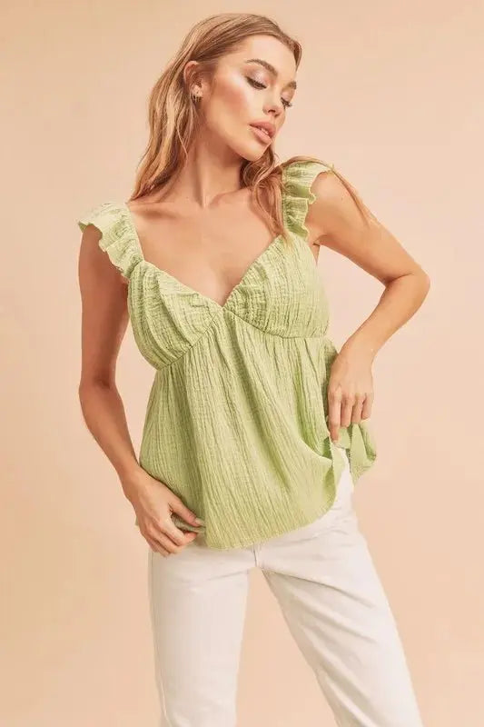 Trendsi Aemi + Co Women's Sweetheart Neck Ruffled Strap Top - Apparel & Accessories Shirts & Tops