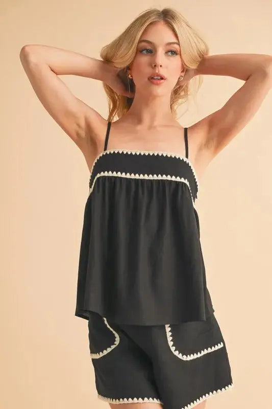 Trendsi Aemi+Co Bali Rickrack Trim Cami - Stylish Bohemian Look Top