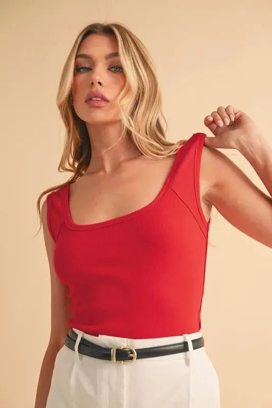 Tank Top - Square Neck Wide Strap - Casual Style