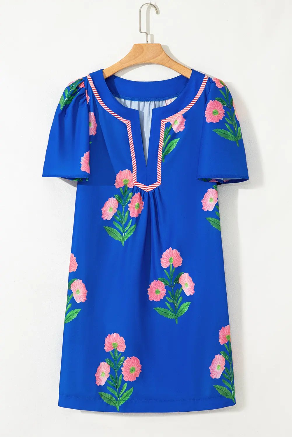Mini Dress - Blue Floral Short Sleeve - Southern Belle Style