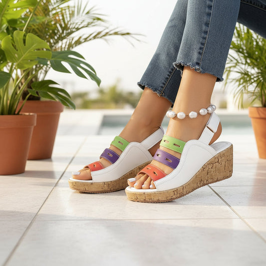Women's Color-Block Wedge Sandals – Cork Platform Slingback