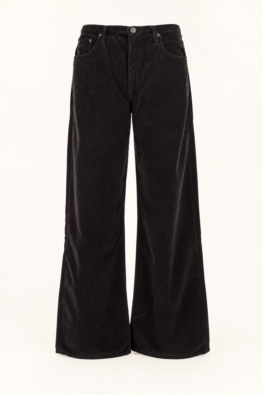 AGOLDE Brown Corduroy Wide Leg Pants With Belt Loops, front