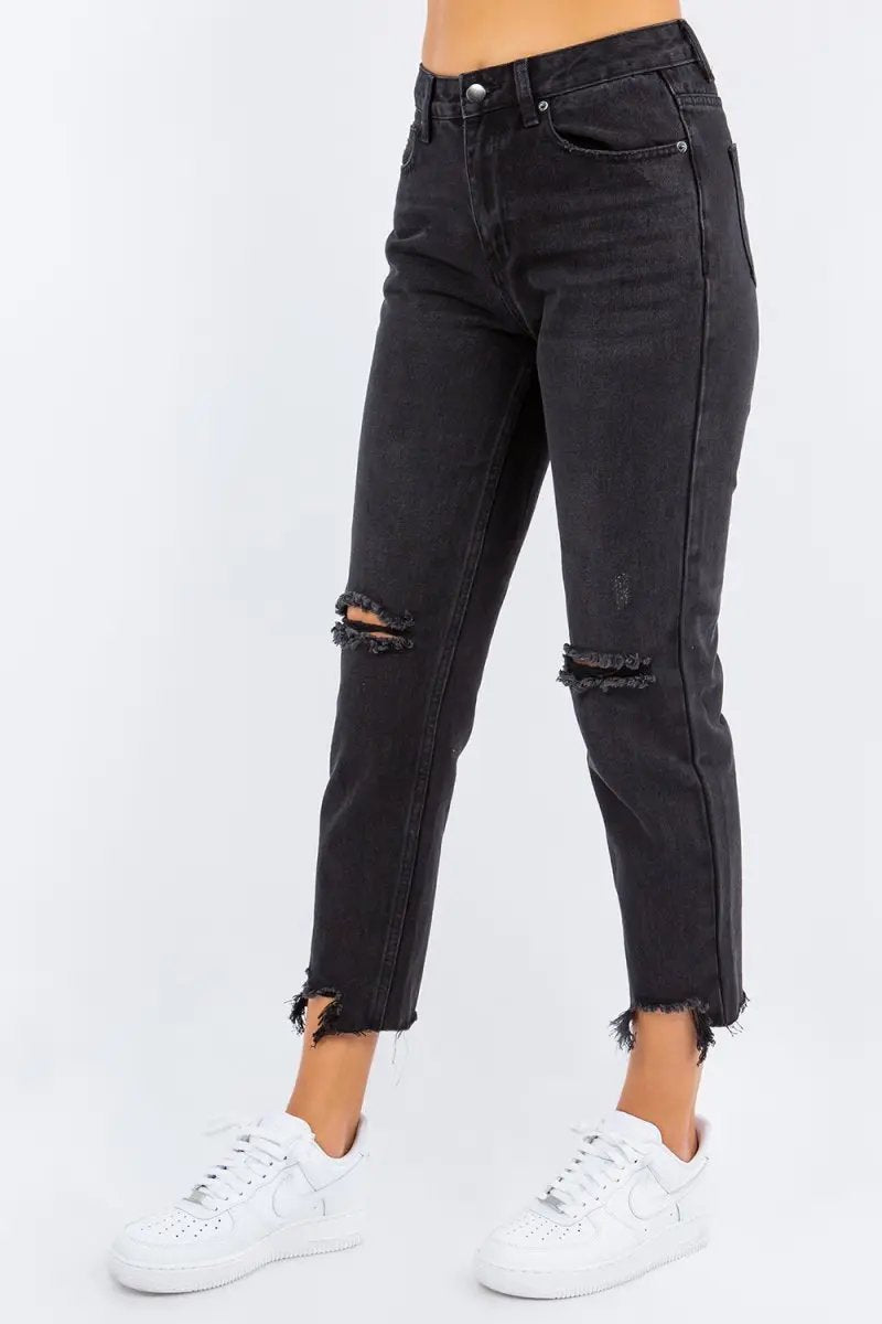 Trendsi American Bazi High Waist Black Cropped Jeans Small