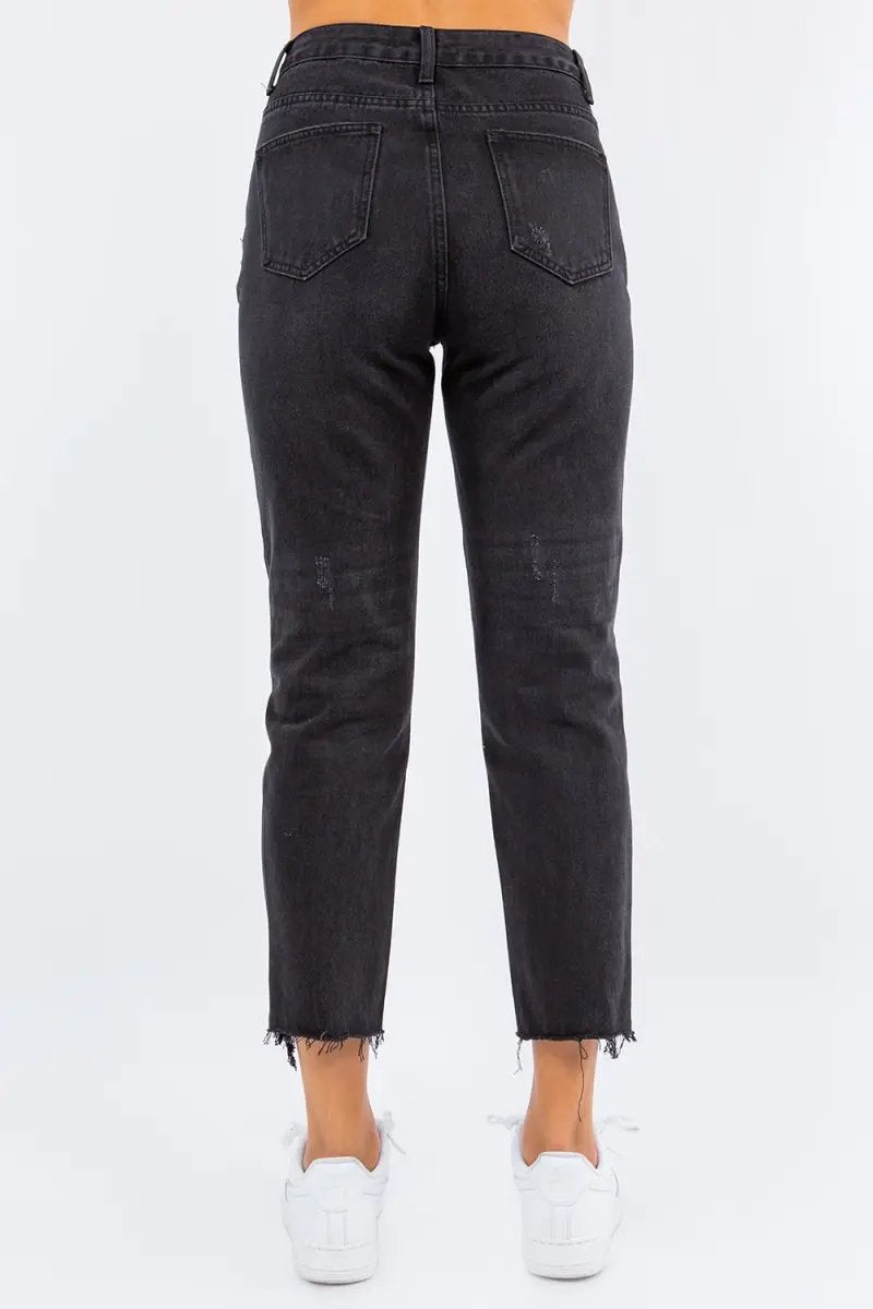 Trendsi American Bazi High Waist Black Cropped Jeans Small