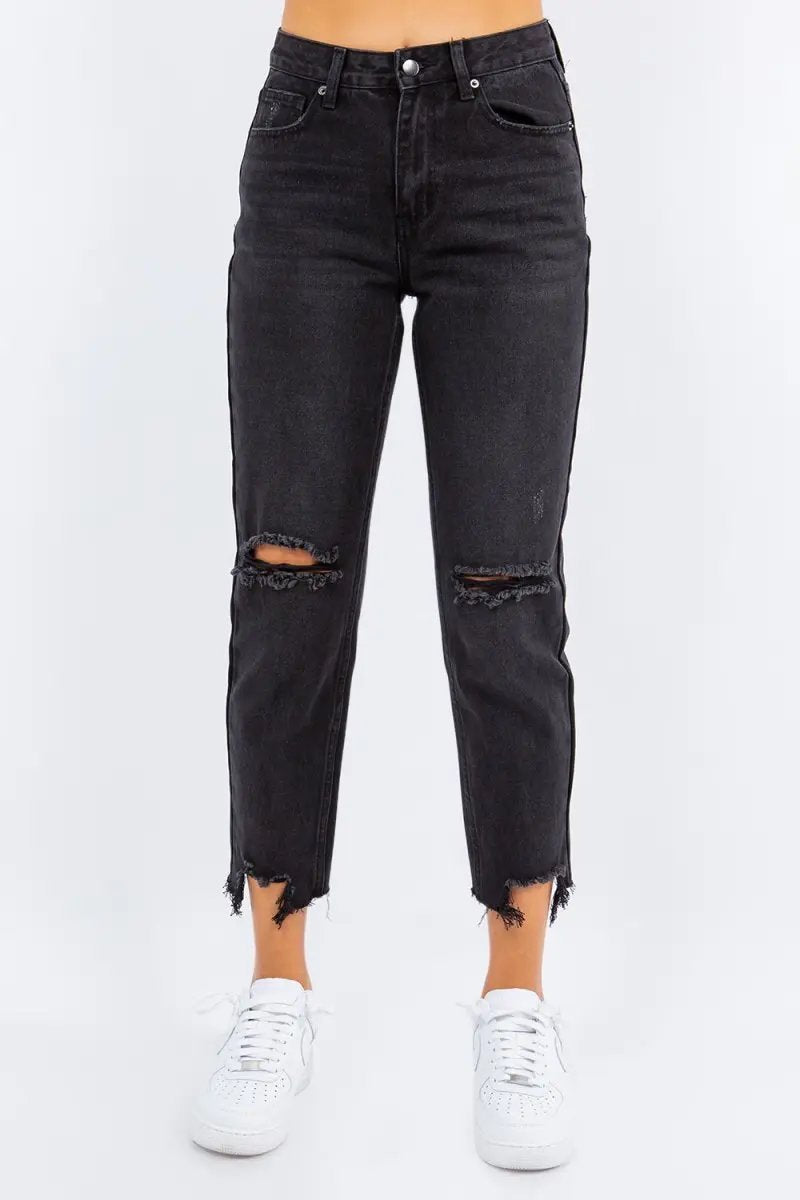 Trendsi American Bazi High Waist Black Cropped Jeans Small