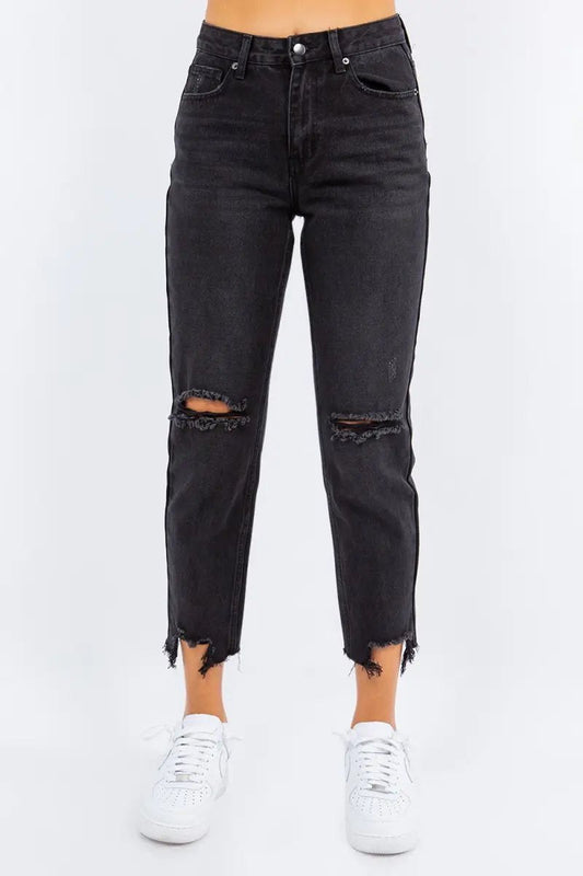 Trendsi American Bazi High Waist Black Cropped Jeans Small