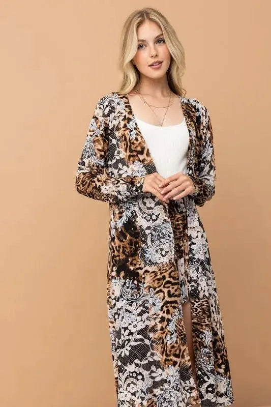 Kimono & Shorts Set - Animal Print - Women's Loungewear
