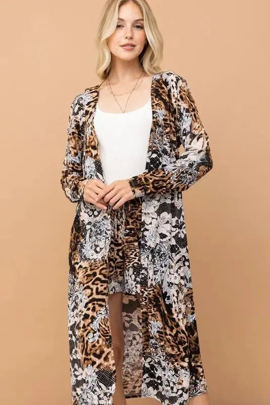 Kimono & Shorts Set - Animal Print - Women's Loungewear