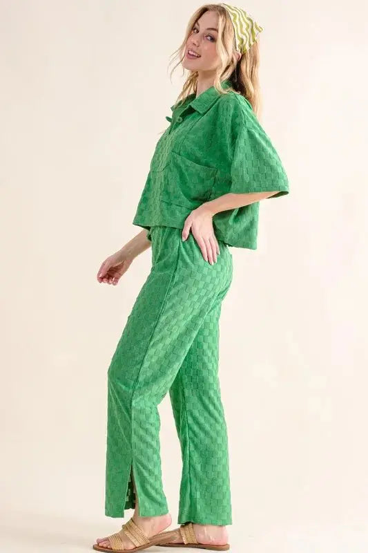 Trendsi And The Why Checkerboard Pants Green Small Brushed Texture