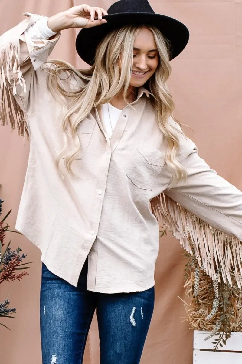 Trendsi And The Why Shacket - Full Size, Fringe Back Detail, Button Down - Apparel & Accessories Jewelry