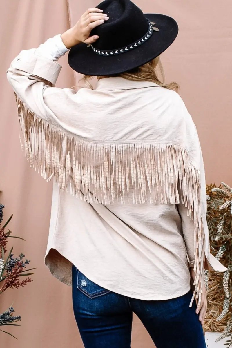 Trendsi And The Why Shacket - Full Size, Fringe Back Detail, Button Down - Apparel & Accessories Jewelry