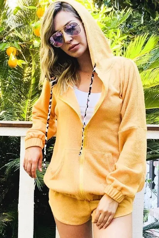 Hoodie & Shorts Set - Hidden Leopard Knit - Loungewear