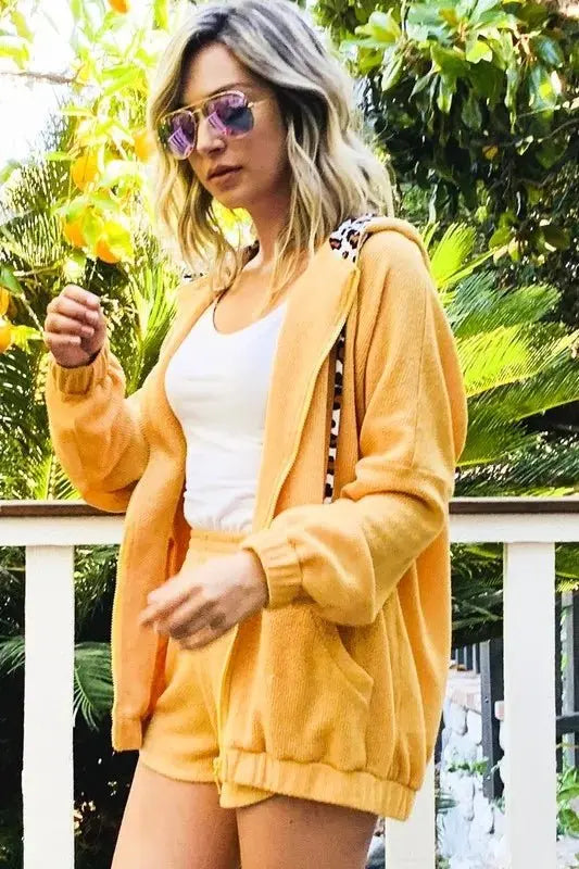 Hoodie & Shorts Set - Hidden Leopard Knit - Loungewear