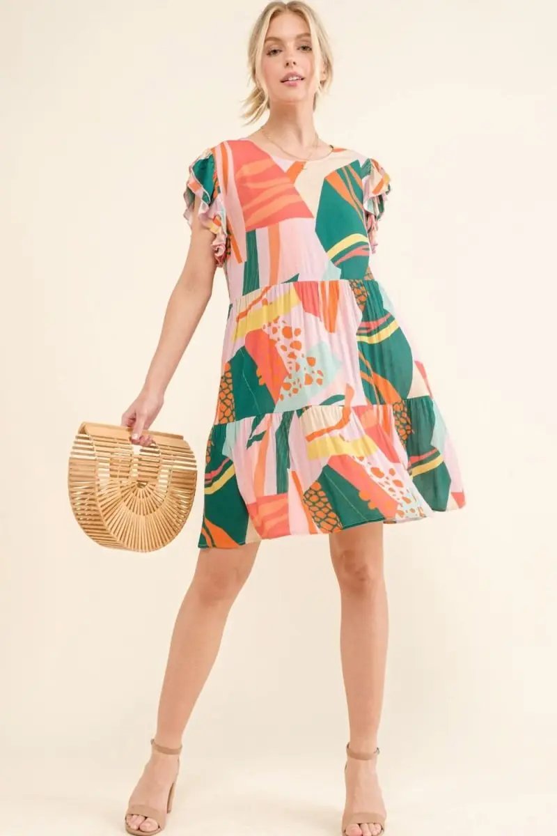 Lovesalve WS And The Why Printed Double Ruffle Sleeve Dress
