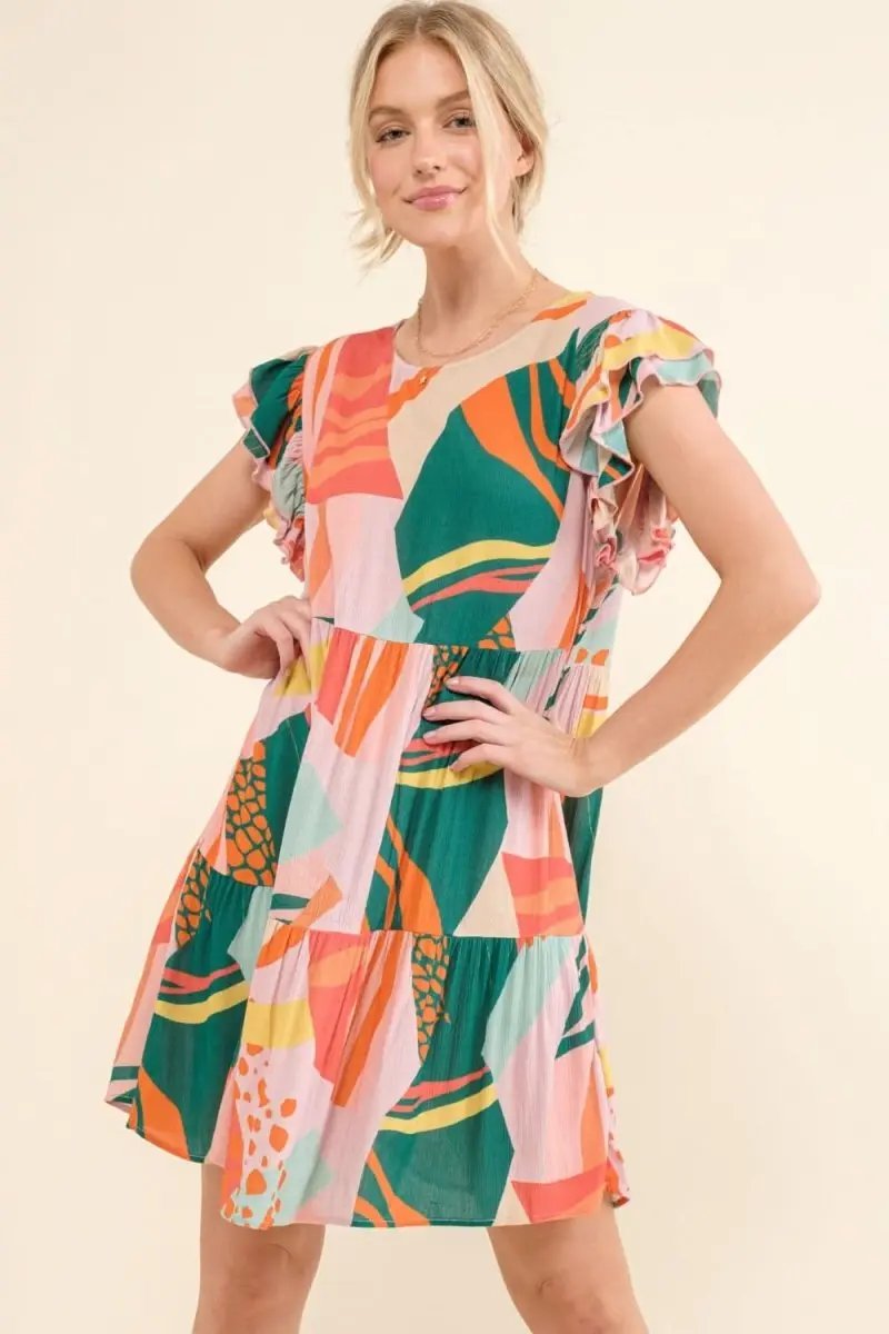 Lovesalve WS And The Why Printed Double Ruffle Sleeve Dress