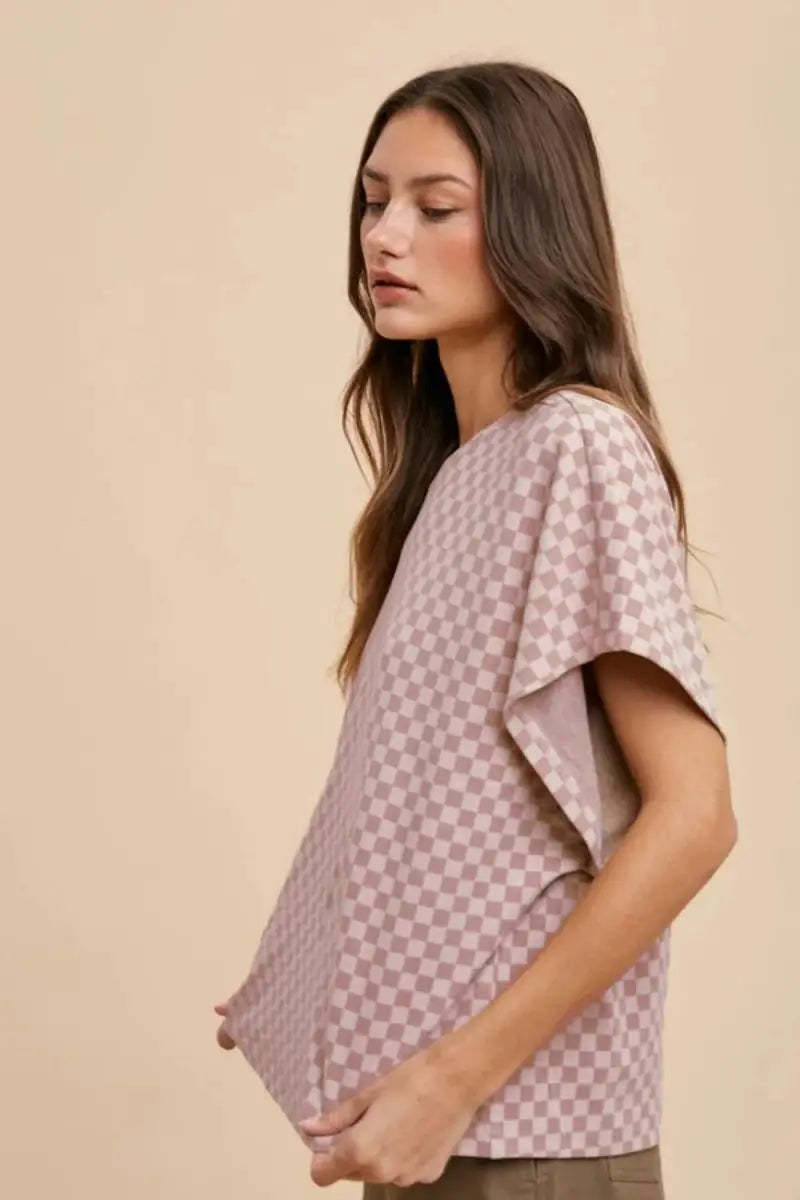Trendsi Annie Wear Checkered Round Neck Short Sleeve T-Shirt