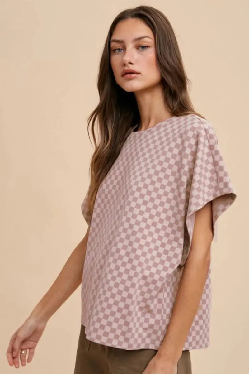 Trendsi Annie Wear Checkered Round Neck Short Sleeve T-Shirt