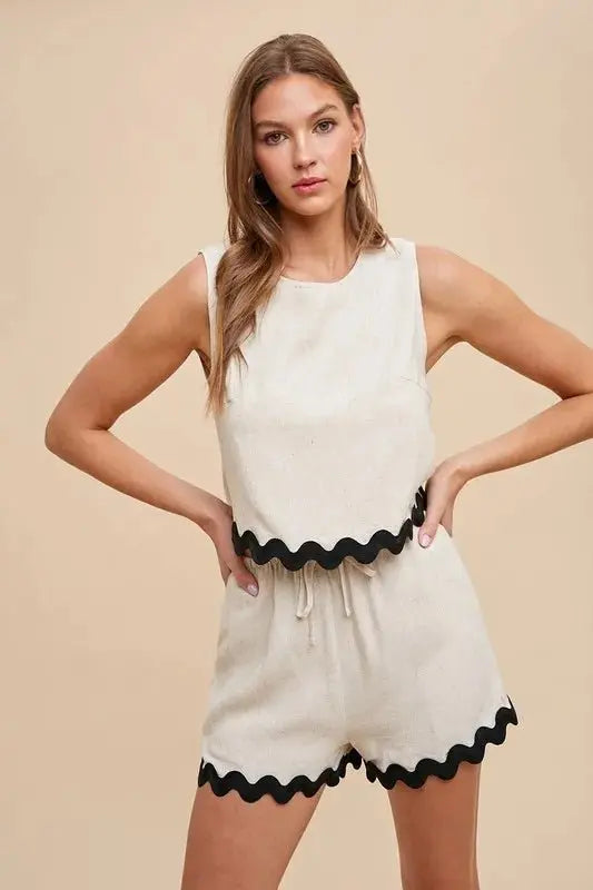 Top & Shorts Set - Ric Rac Trim - Coordinated