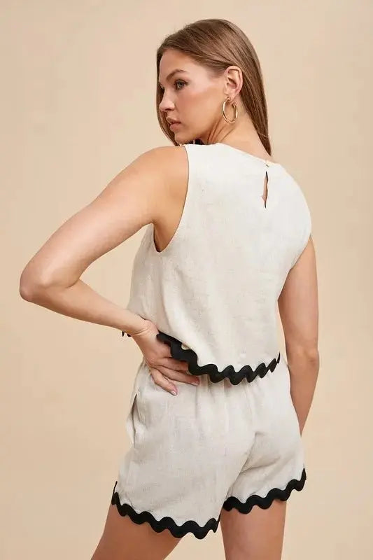 Top & Shorts Set - Ric Rac Trim - Coordinated