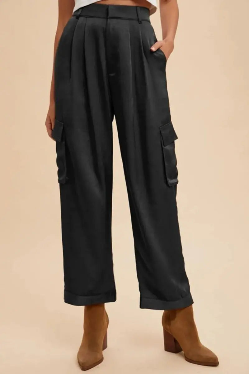 Trendsi Annie Wear Wide Leg Cargo Satin Pants for Trendy