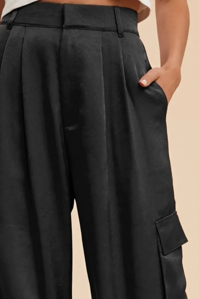 Trendsi Annie Wear Wide Leg Cargo Satin Pants for Trendy