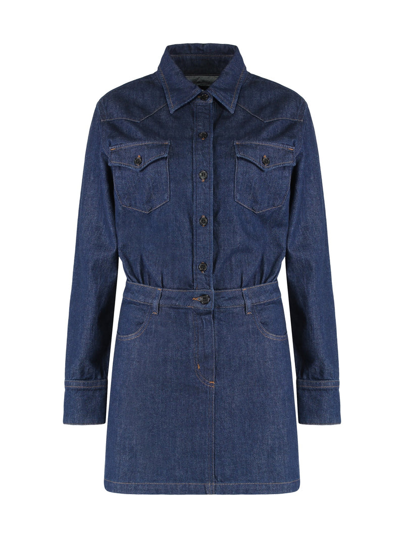 A.P.C. Denim Mini Shirt Dress in Indigo