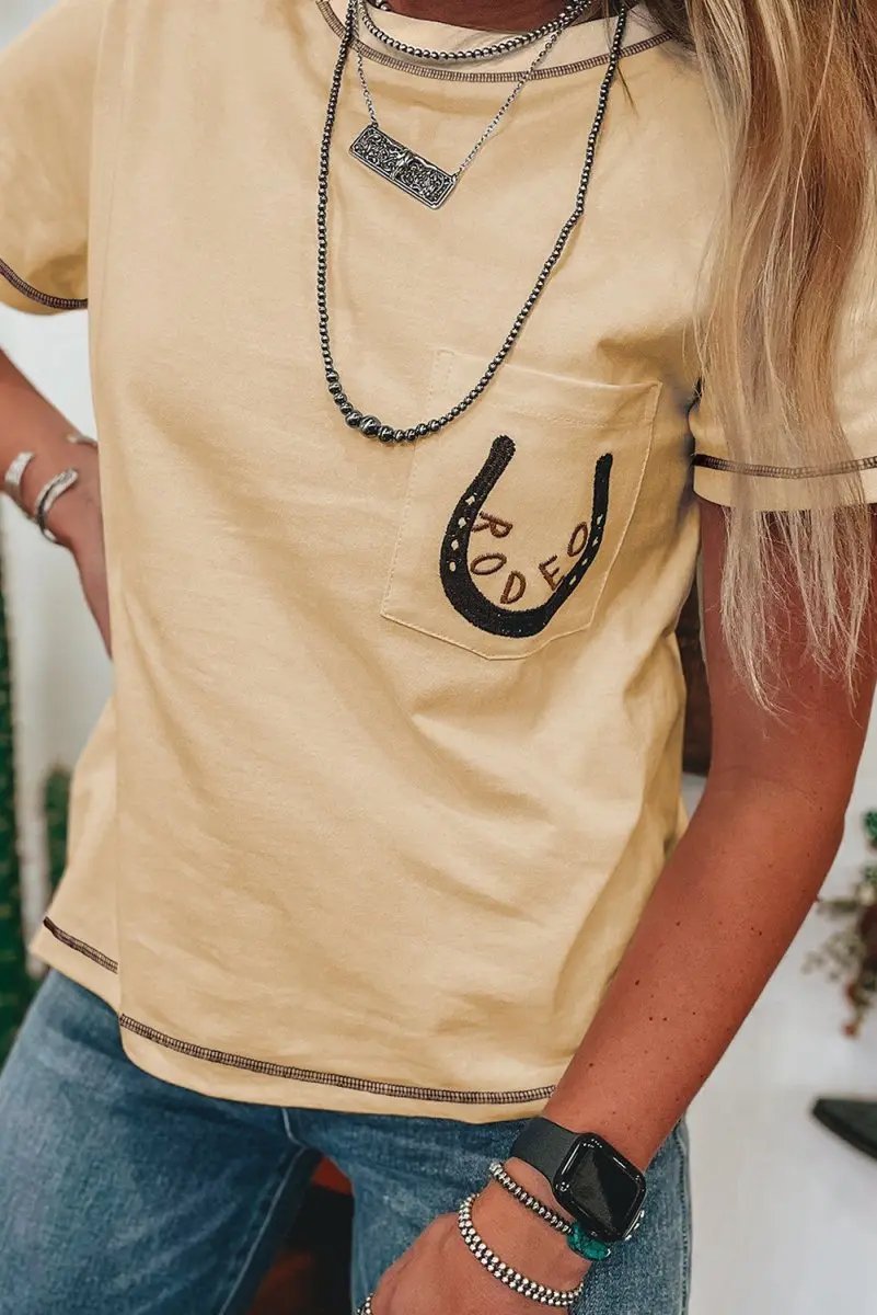 Love Salve  Apricot RODEO Horseshoe Embroidered Patch Pocket