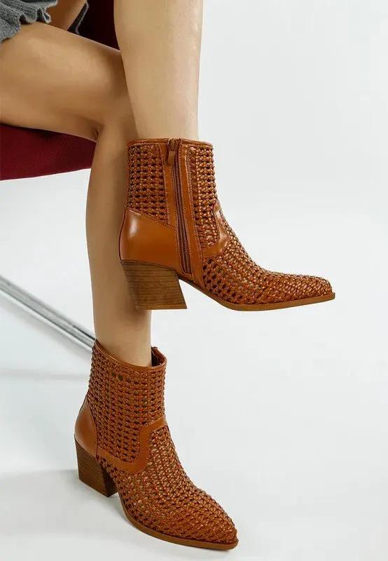 Rag Company Artisole Woven Pleather Block Heel Boots - Stylish Comfort Footwear
