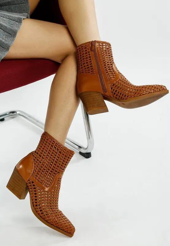 Rag Company Artisole Woven Pleather Block Heel Boots - Stylish Comfort Footwear