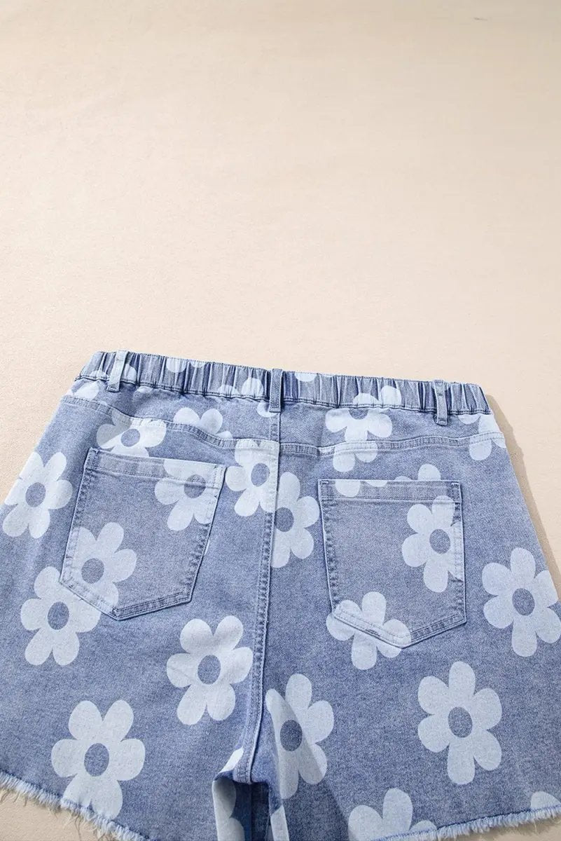Love Salve  Ashleigh Blue Floral Pattern High Waist Raw Hem
