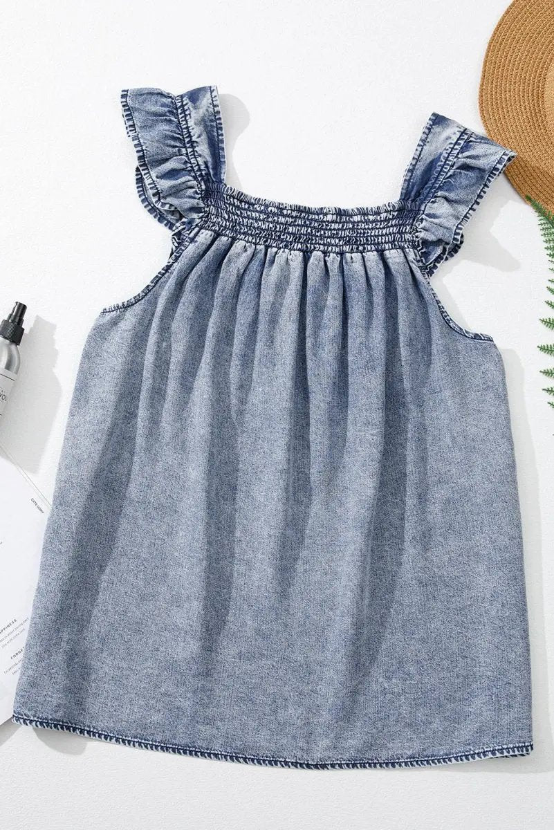 Love Salve  Ashleigh Blue Ruffled Shirred Neckline