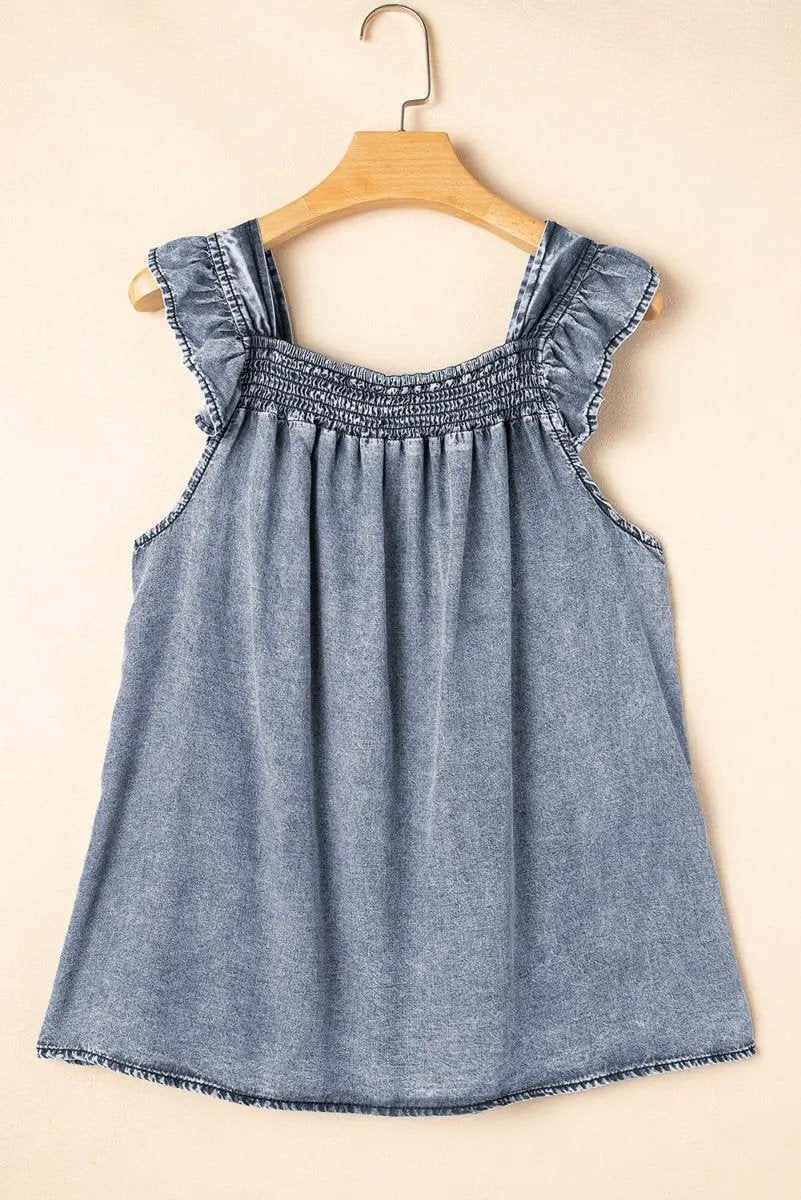 Love Salve  Ashleigh Blue Ruffled Shirred Neckline