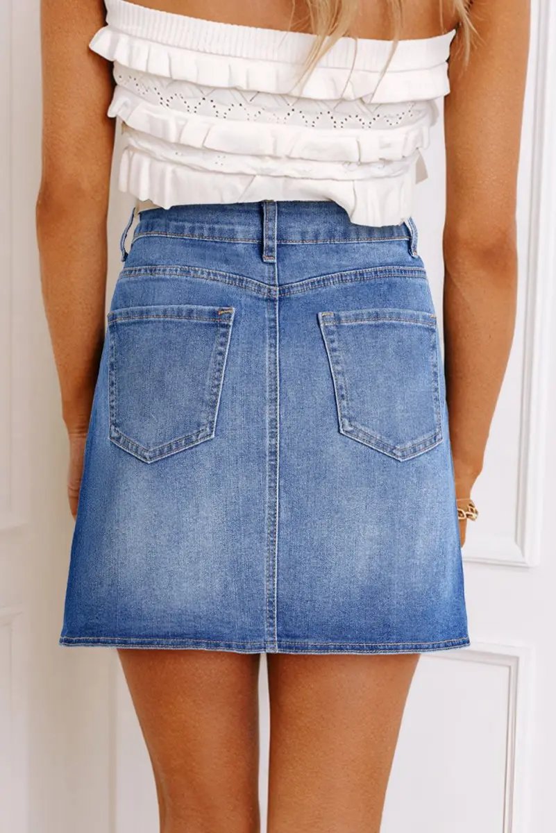 Love Salve  Ashleigh Blue Wrapped Crossed Waist Denim Mini