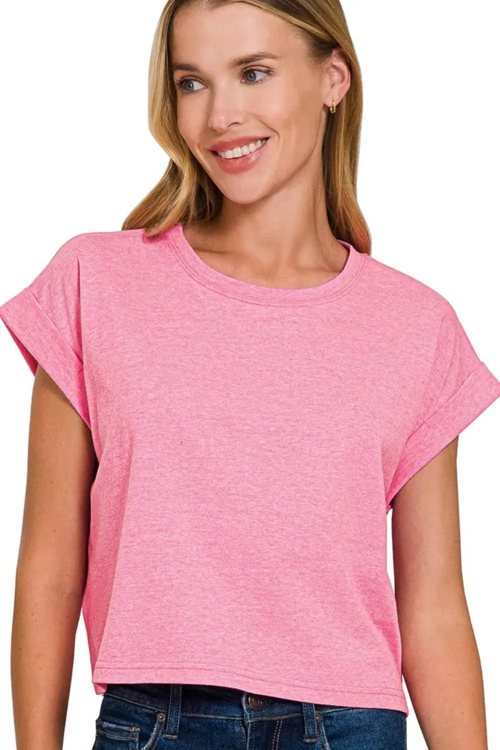 Crop Top - Rolled Sleeve USA Made - Casual Tee