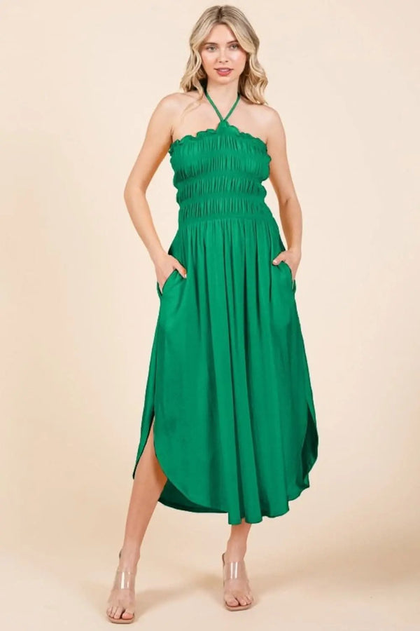 Dress - Shirred with Pockets - Chic Style
