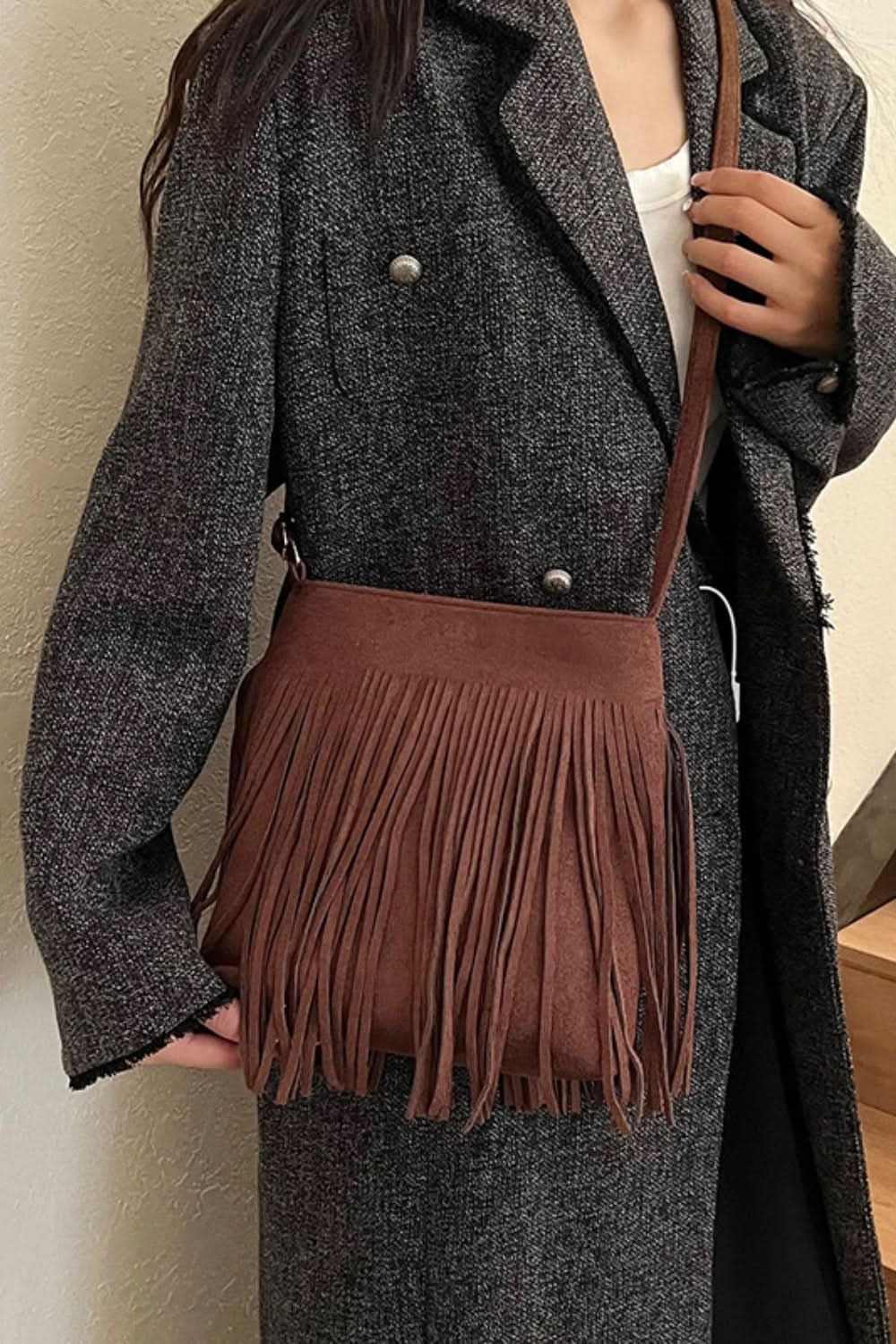 Trendsi Suede Fringe Bag + Everyday Style + Women's Crossbody + Chic, Small