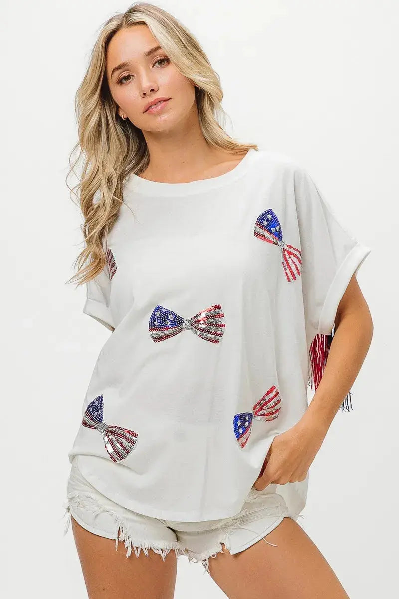 Women's T-Shirt - Sequin Flag - Patriotic USA