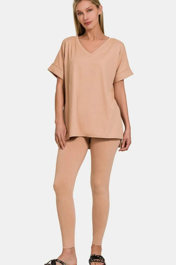 Trendsi Zenana v-neck lounge set - full size
