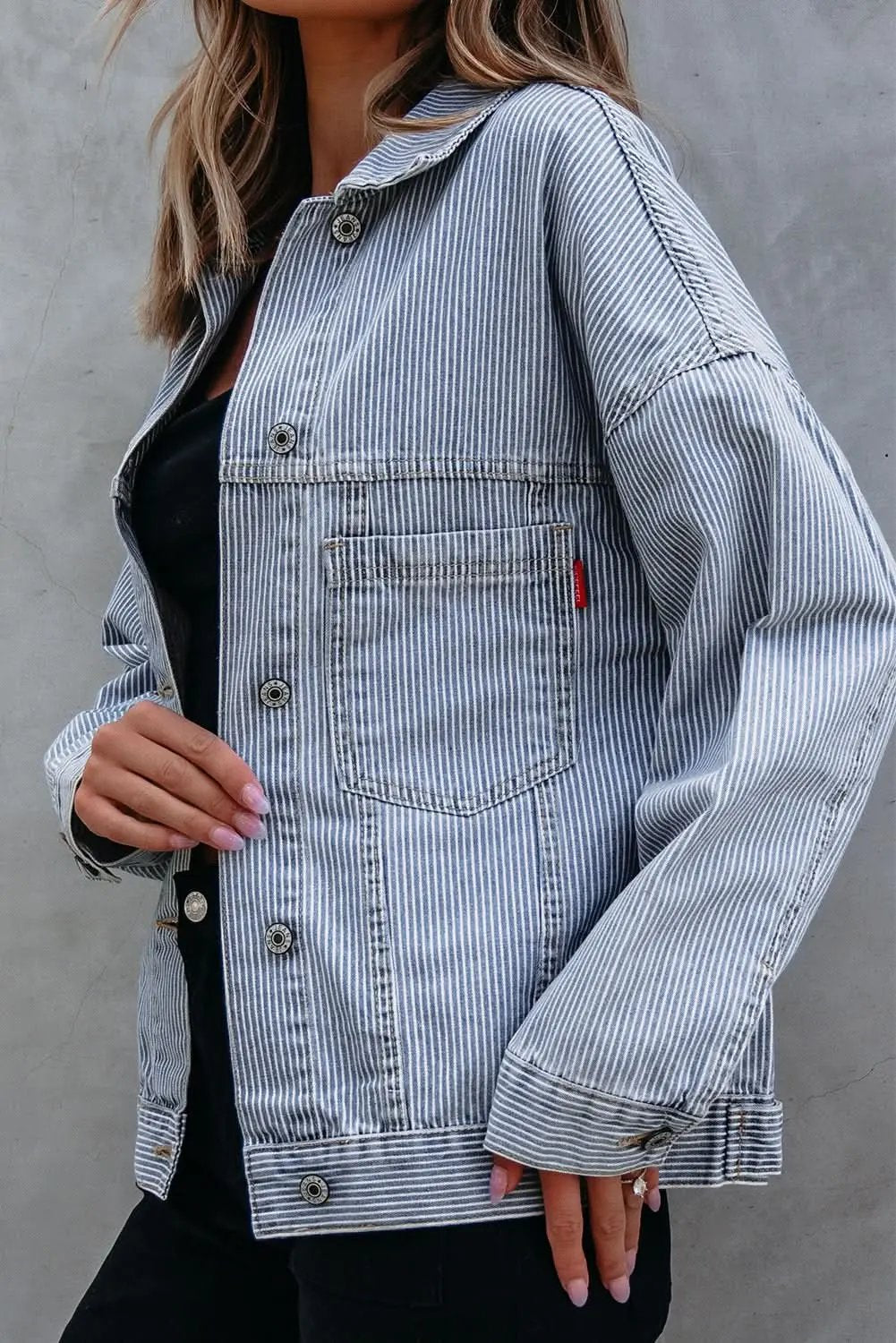 Love Salve Sky Blue Denim Jacket Women's Casual Oversized Pocketed Vintage