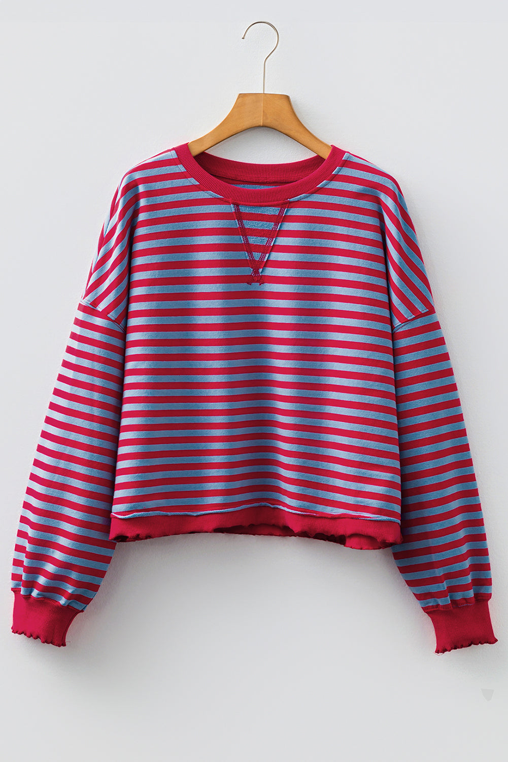 Andrea Exposed Seam Contrast Ribbed Top - Blue
