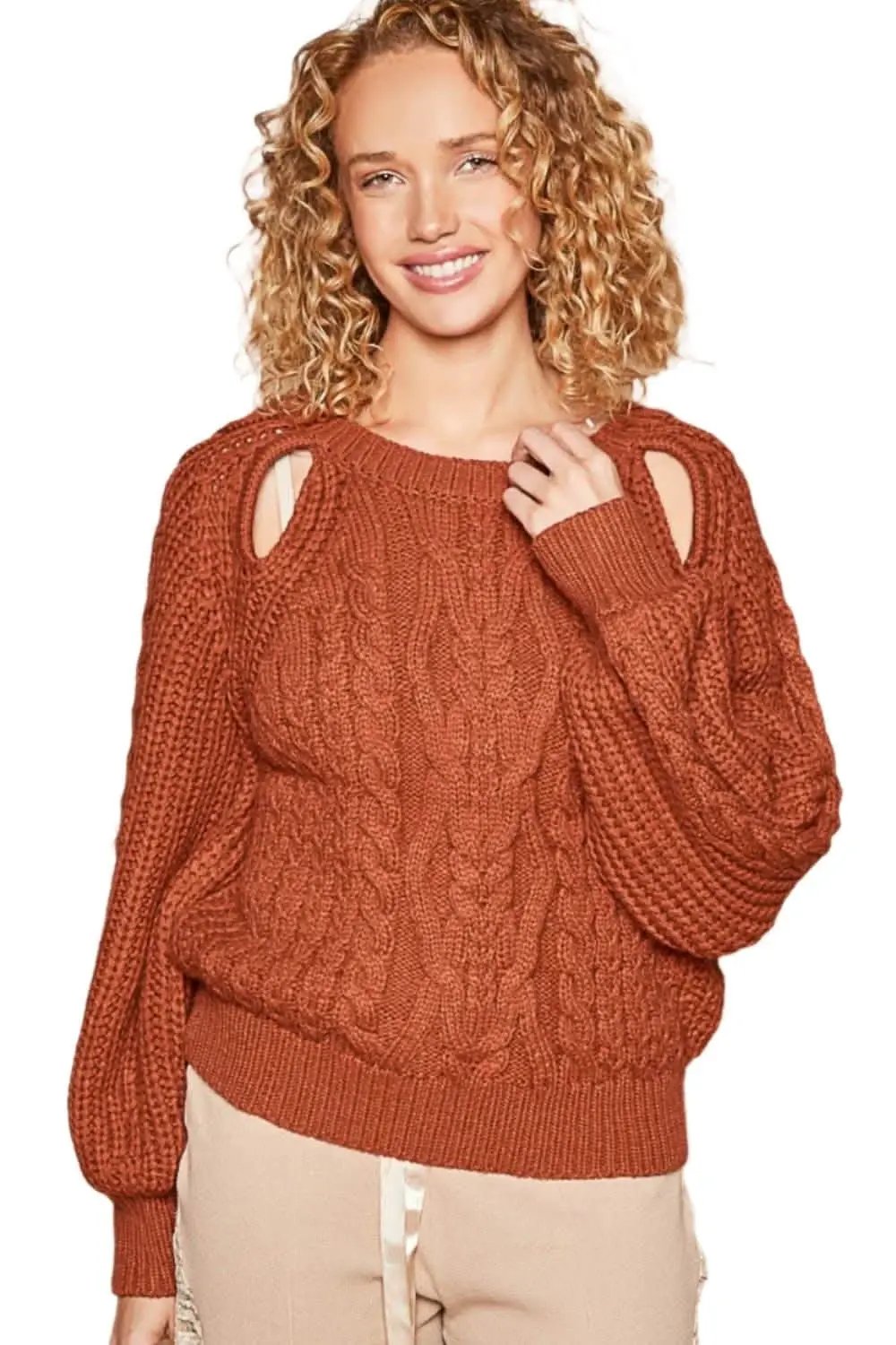 Cable Knit Sweater - Cutout Detail - Soft Fall Fashion
