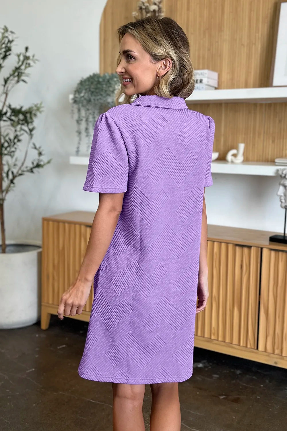 Double Take Textured Collared Short Sleeve Dress