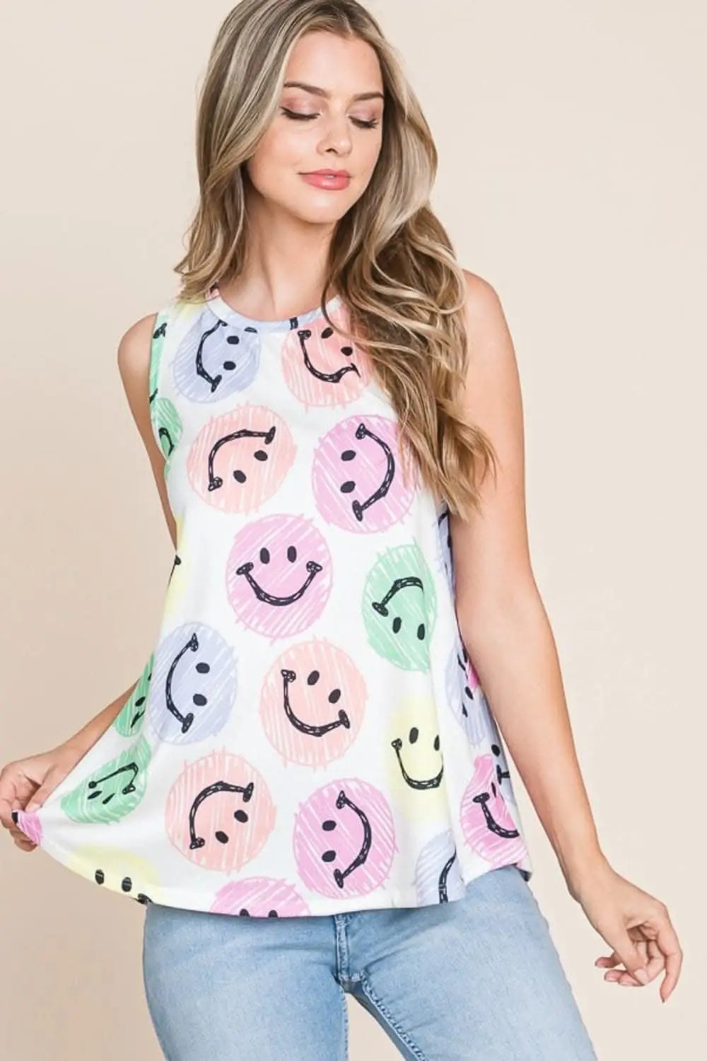 Tank Top - Smiley Face Graphic - BOMBOM Style