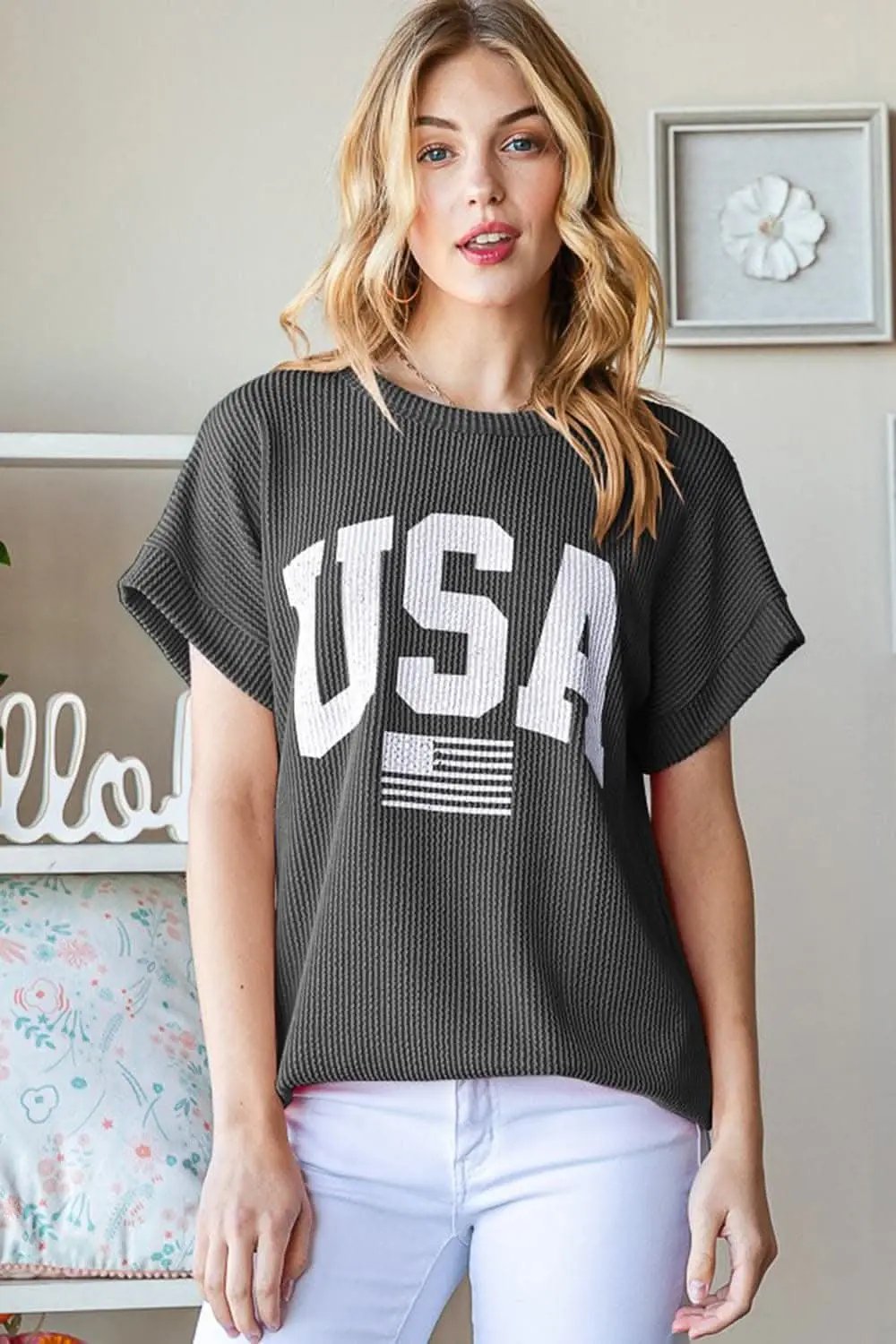 Trendsi Heimish Full Size USA Graphic Short Sleeve Ribbed