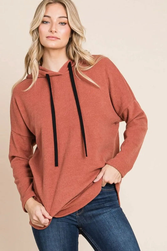 Trendsi Contrast Knit Hoodie Women's Casual Drop Shoulder Sweatshirt - Comfy & Stylish