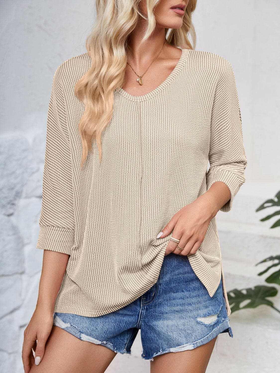 Trendsi just arrived - Textured 3/4 sleeve blouse