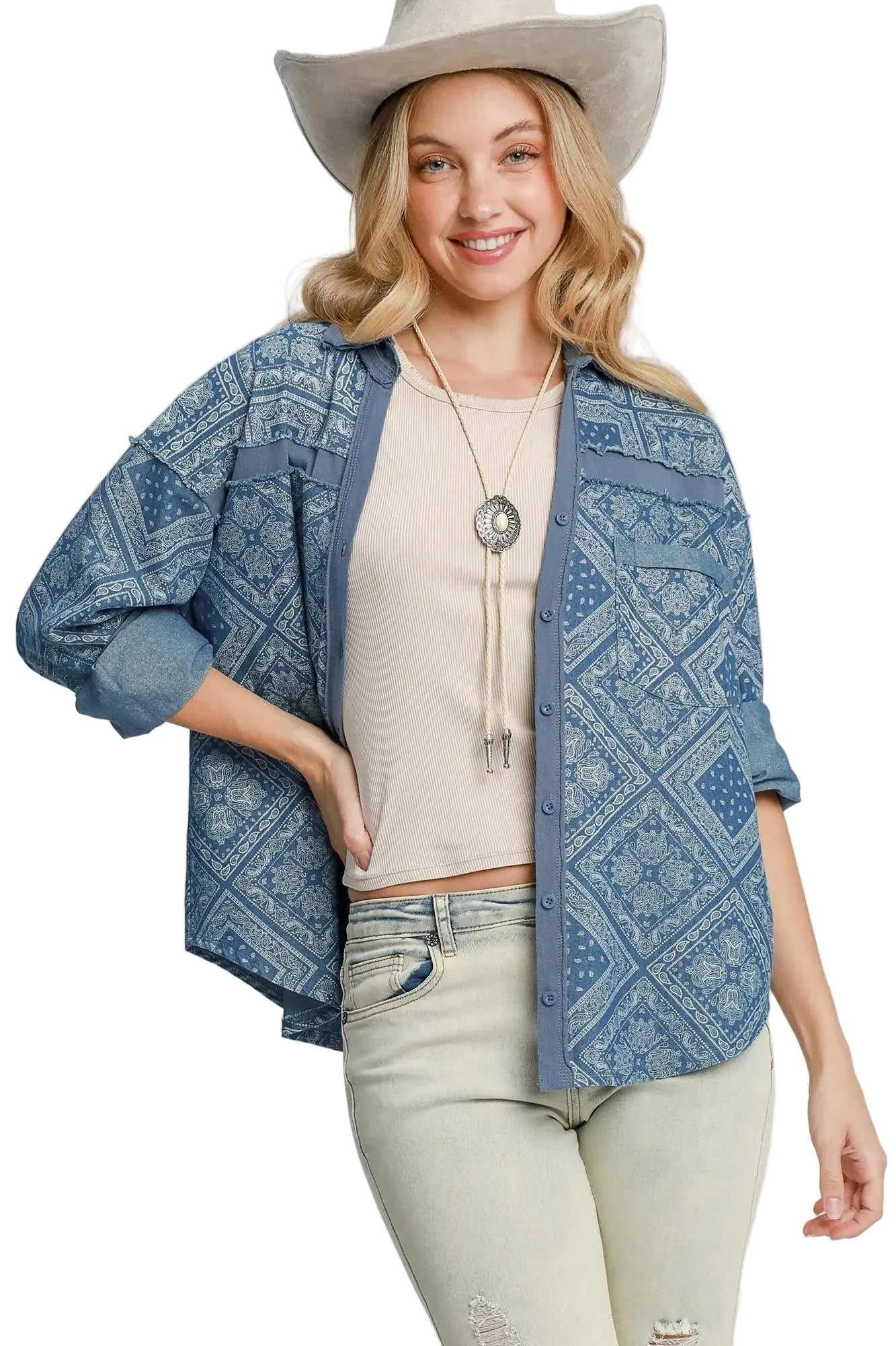 Paisley Print Denim Shirt Jacket