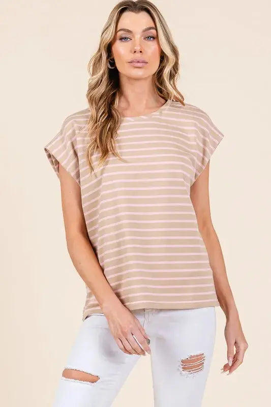 Muscle Tee - Lime Chili Striped - Women's Casual Top